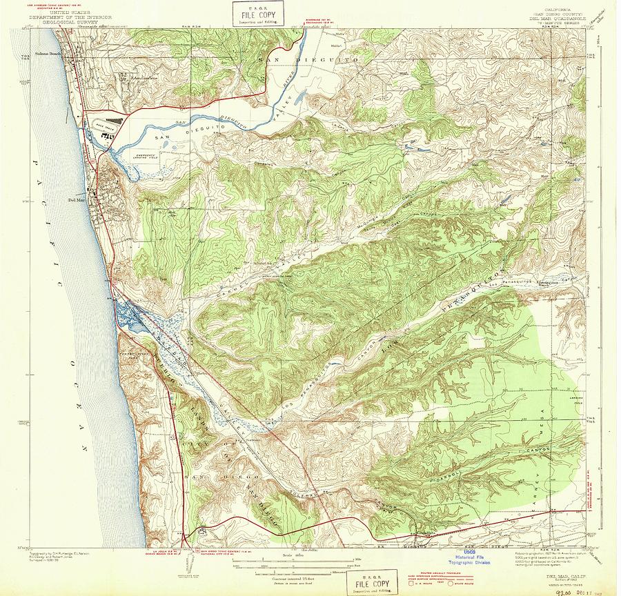 Del Mar CA from 1943 Vintage Map High Quality Mixed Media by Vintage ...