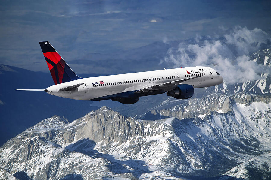 Delta Air Lines Boeing 757 Special Livery over Snowcapped Mountains Mixed Media by Erik Simonsen Delta Air Lines Boeing 757 Special Livery over Snowcapped Mountains Mixed Media by Erik Simonsen