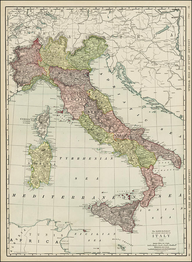 Detailed large format map of Italy, on the eve of World War II, including Sicily, Sardinia, Corsica  #1 Painting by MotionAge Designs