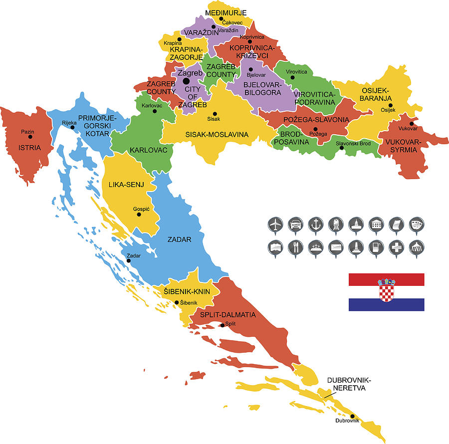 Detailed Vector Map of Croatia #1 Drawing by Poligrafistka