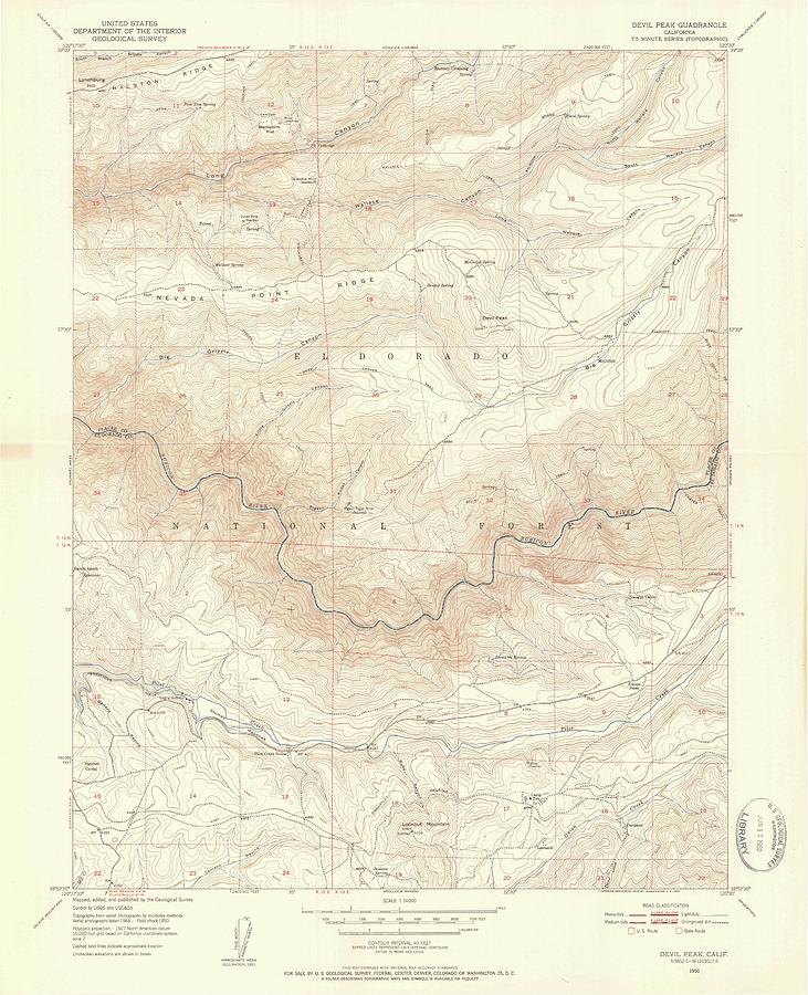 Devil Peak CA from 1950 Vintage Map High Quality Mixed Media by Vintage ...