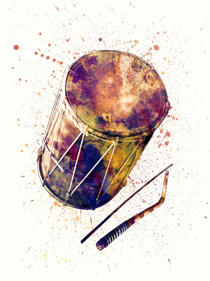 Dhol Drum Abstract Watercolor #1 Digital Art by Michael Tompsett