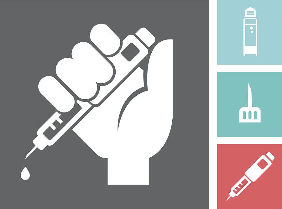 Diabetes Icon Set Hand Holding Insulin Injection Pen #1 Drawing by HelgaMariah