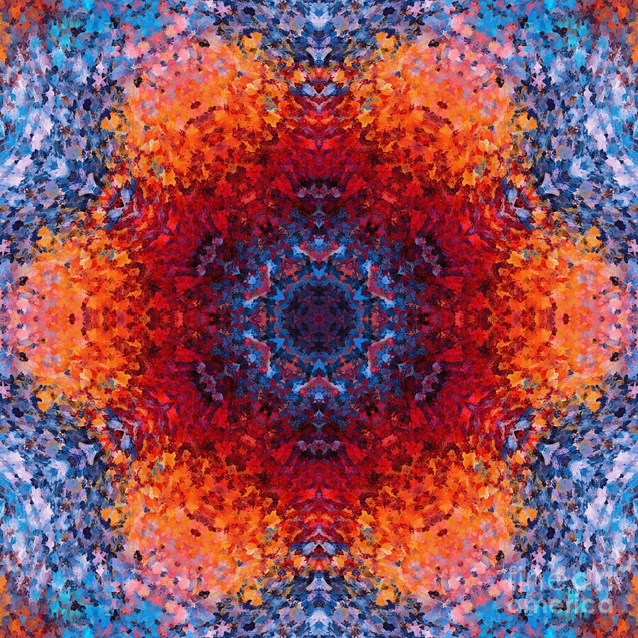 Abstract Digital Art - Digital Mandala Red Orange and Blue #1 by Todd Emery