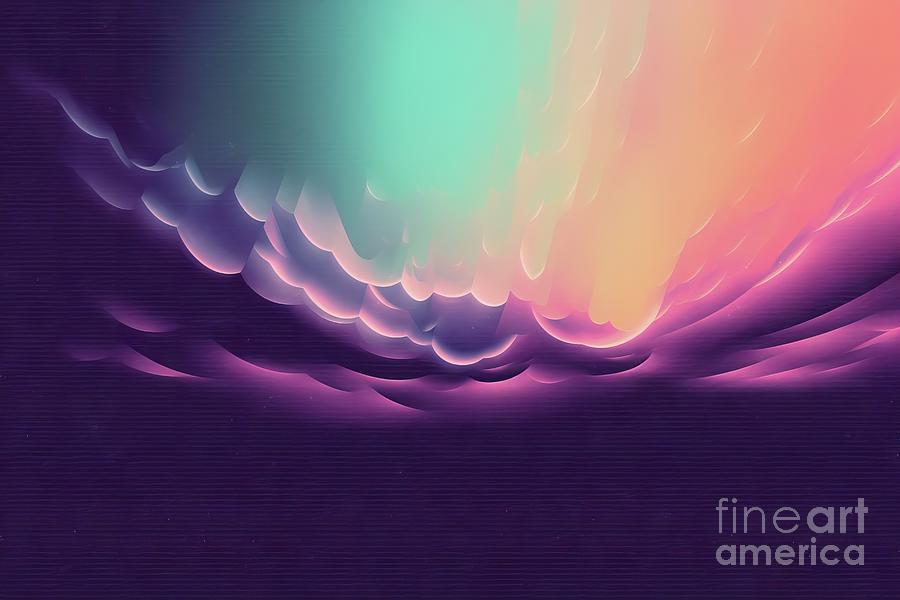 Abstract Painting - Digital Noise Gradient Nostalgia Vintage 70s 80s Style Abstract Lo Fi Background Retro Wave Synthwave Wallpaper Template Print Minimal Minimalist Blue Black Beige Purple Pink Color #1 by N Akkash