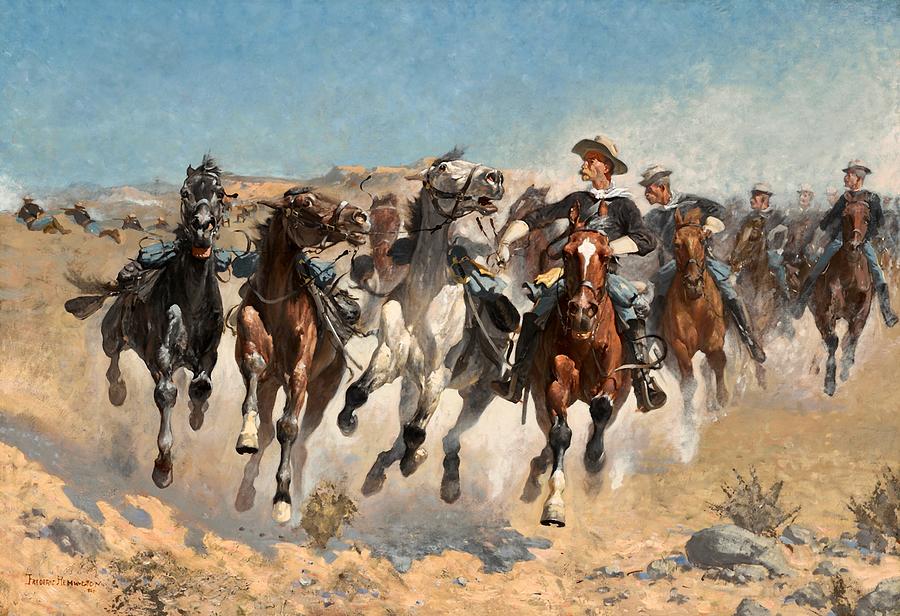 Dismounted The Fourth Troopers Moving the Led Horses #2 Painting by Frederic Remington