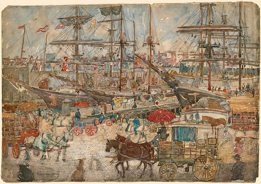 Docks Drawing - Docks, East Boston #2 by Maurice Brazil Prendergast