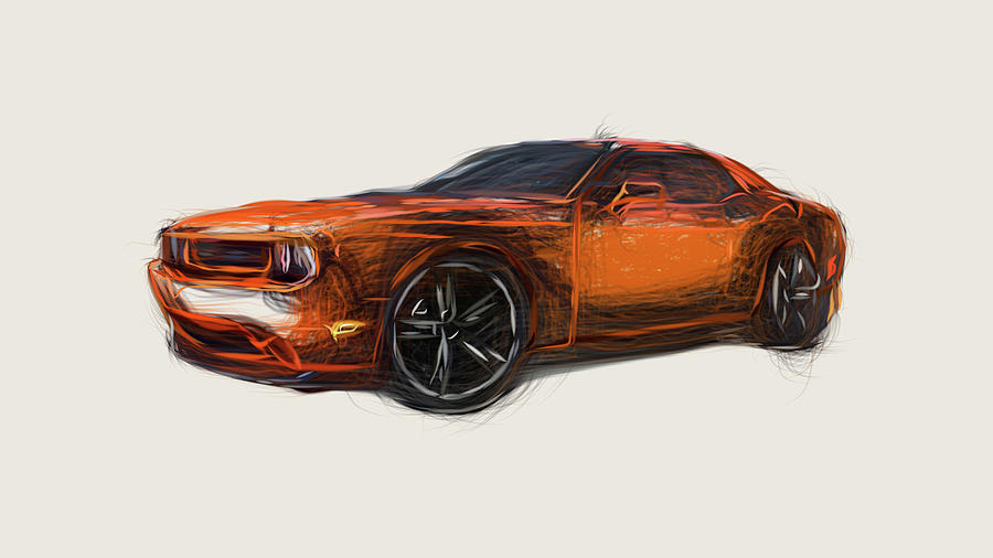 Dodge Challenger RT Shaker Car Drawing #1 Digital Art by CarsToon Concept