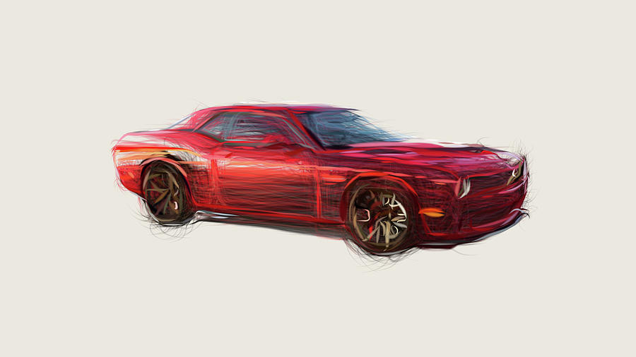 Dodge Challenger SRT Hellcat Car Drawing #1 Digital Art by CarsToon ...