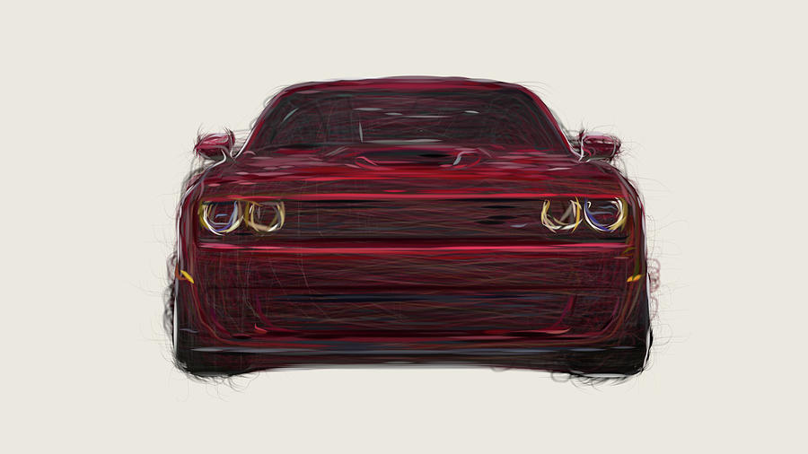 Dodge Challenger SRT Hellcat Widebody Car Drawing Digital Art by ...