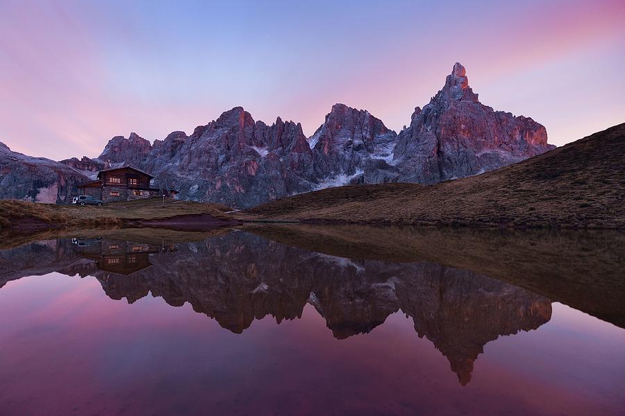 Dolomites sunrise reflection #1 Photograph by Songquan Deng