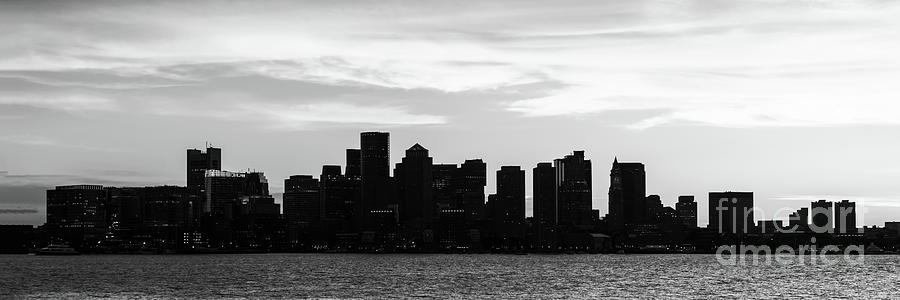 Downtown Boston City Skyline Black and White Panoramic #1 Photograph by Paul Velgos