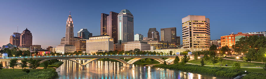 Downtown city skyline view of Columbus Ohio USA at night #1 Photograph by Pgiam