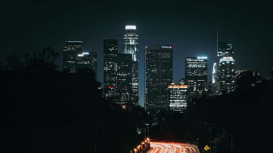 Downtown Los Angeles skyline at night Photograph by Sorin V - Fine Art ...