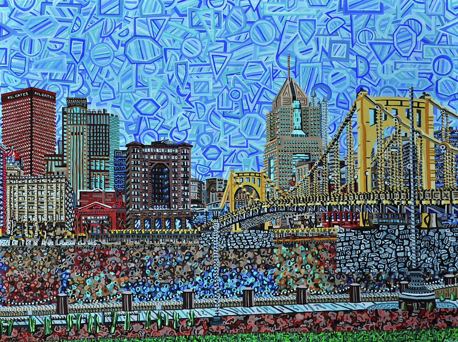 Downtown Pittsburgh - Roberto Clemente Bridge #1 Painting by Micah Mullen