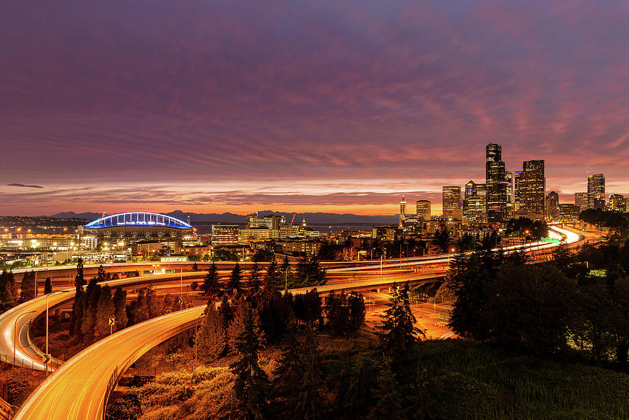 Downtown Seattle in Twilight #1 Digital Art by Michael Lee