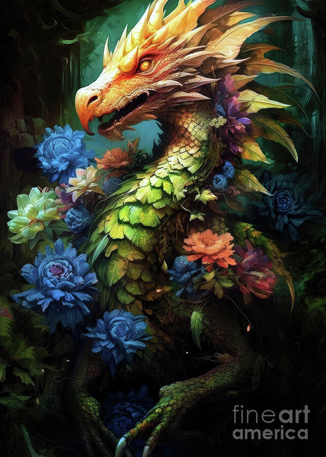 Dragon and flowers fantasy art #dragon #1 Digital Art by Justyna Jaszke JBJart