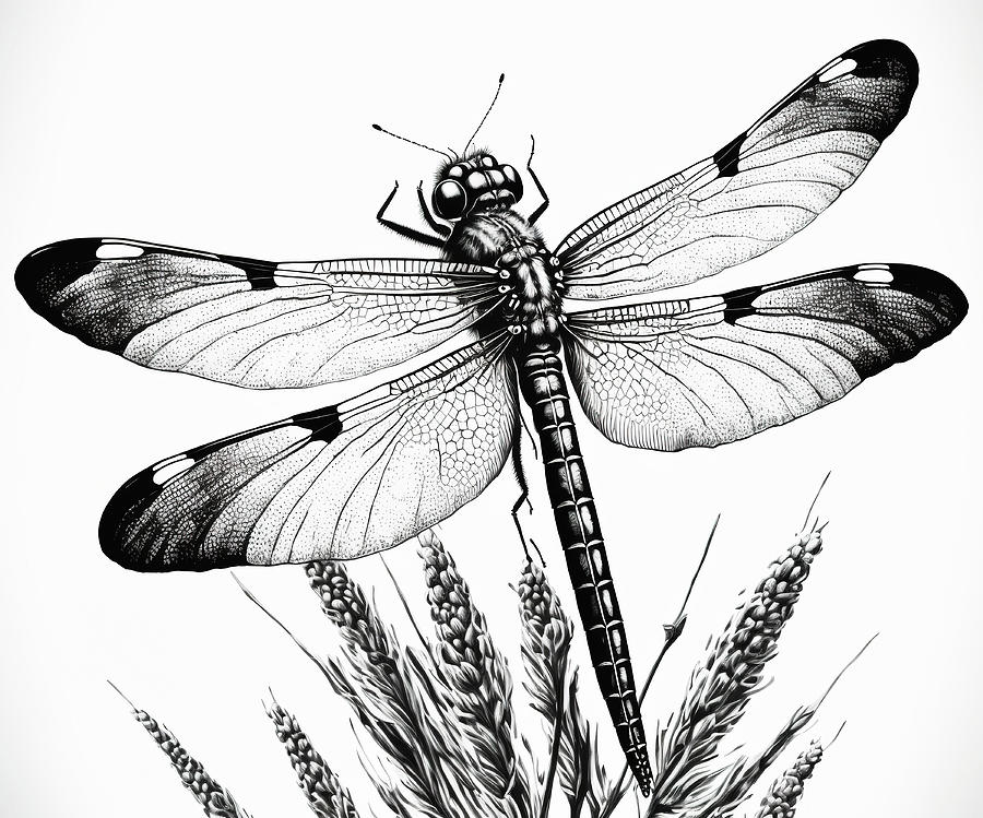 Dragonfly Sketch on a White Background #1 Digital Art by Jim Vallee