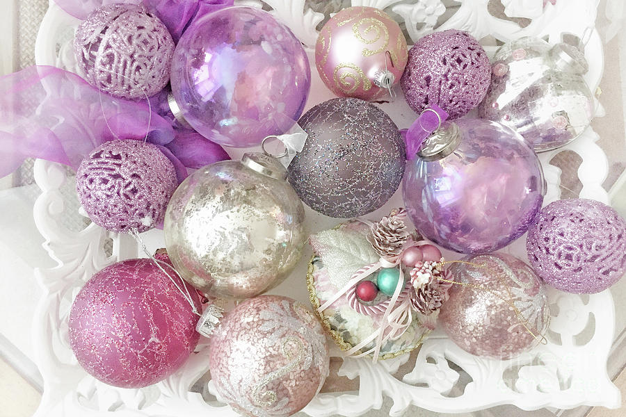 Dreamy Lavender Purple Pink Pastel Holiday Christmas Ornaments Balls Baubles Prints Home Decor #1 Photograph by Kathy Fornal