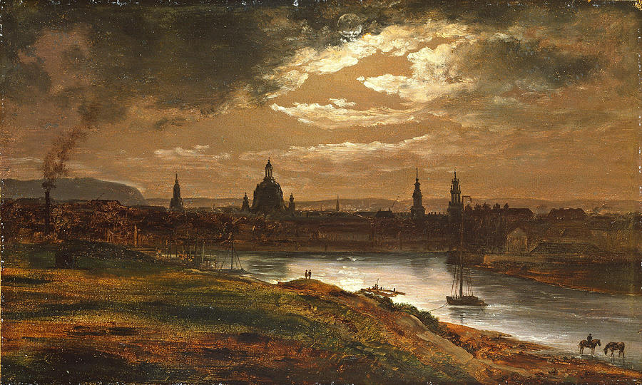 Johan Christian Dahl Painting - Dresden by Moonlight  #1 by Johan Christian Dahl