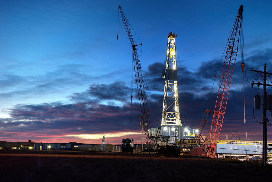 Drilling Fracking Rig at Night #1 Photograph by Grandriver