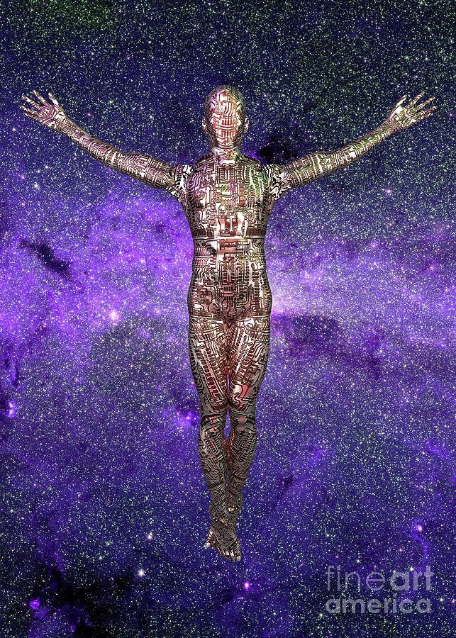 Droid Ascension In Fantastic Vivid Space Digital Art