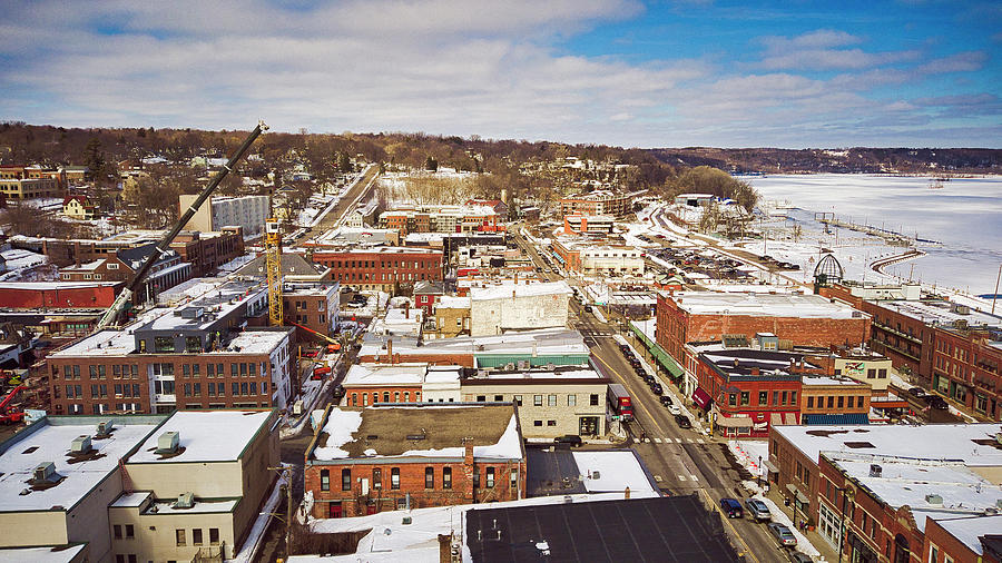 Drone Aerial Pictures Over Stillwater Minnesota Downtown Late Wi ...