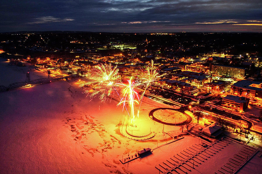 Drone Aerial View Downtown Stillwater Minnesota Golden Hour Winter ...