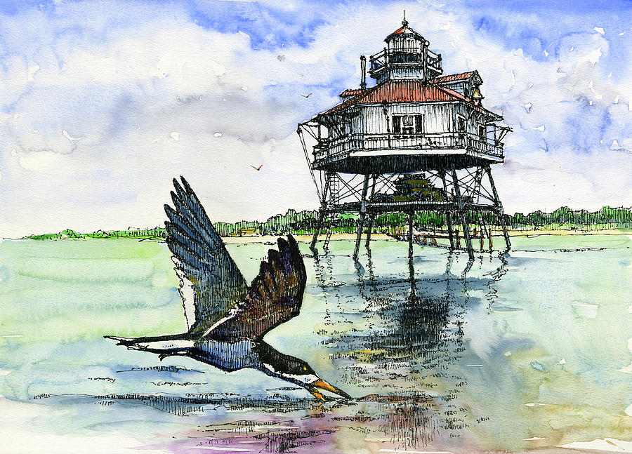 Lighthouse Painting - Drum Point Lighthouse by John D Benson
