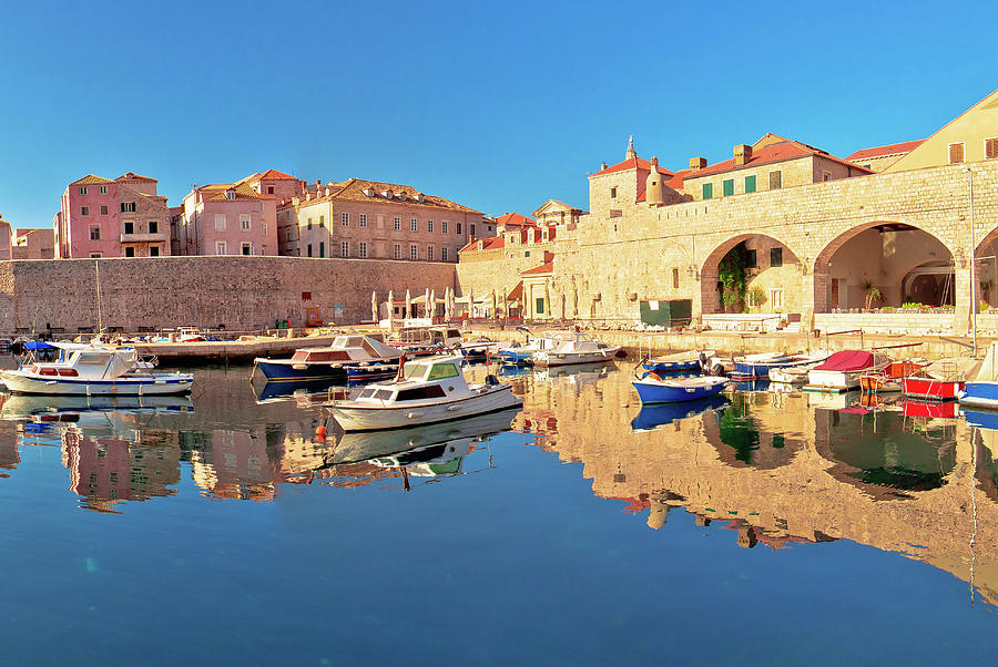 Dubrovnik harbor and city walls morning panoramic view #1 Photograph by Brch Photography