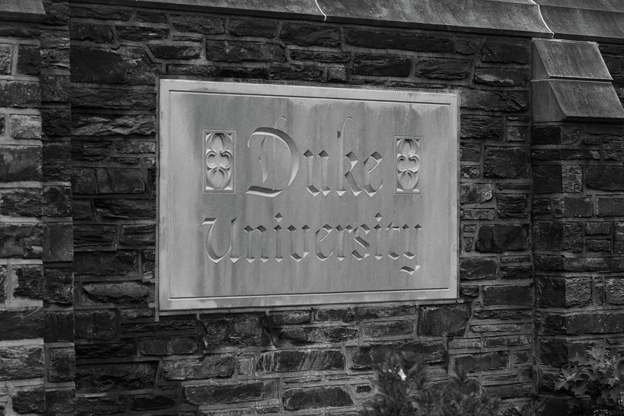 Duke University entrance sign in black and white #1 Photograph by Eldon McGraw