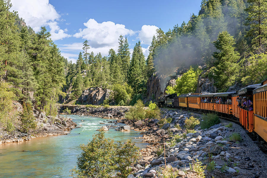 Durango Train Along The Animas River And San Juan Mountains Photograph