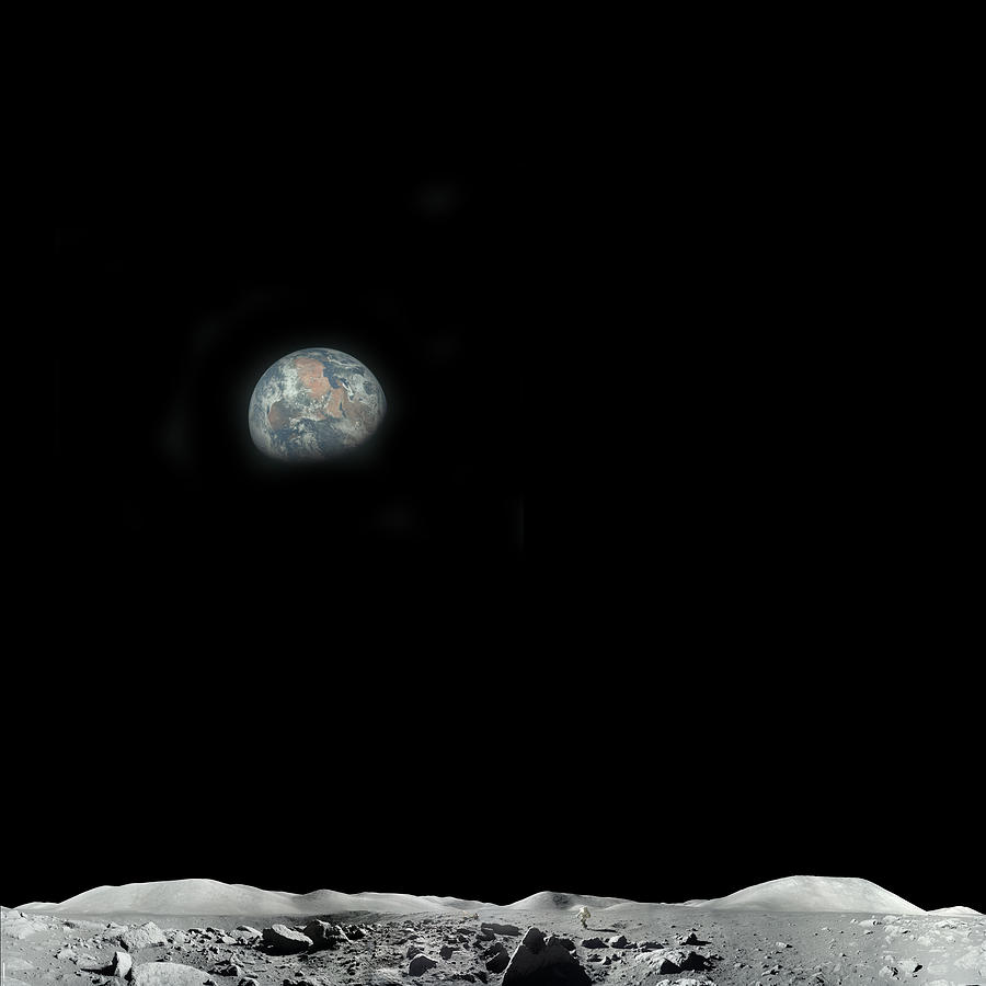 Earth view from its orbiting moon 5 #1 Digital Art by Celestial Images