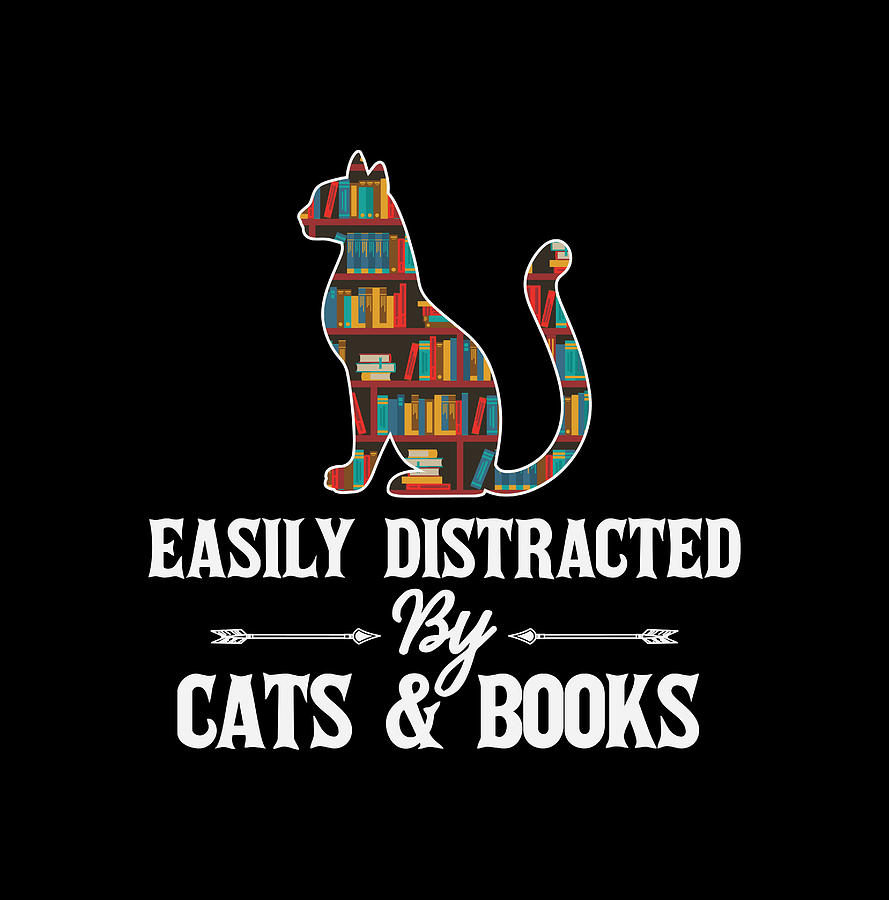 Easily Distracted By Cats and Books #1 Digital Art by Sambel Pedes