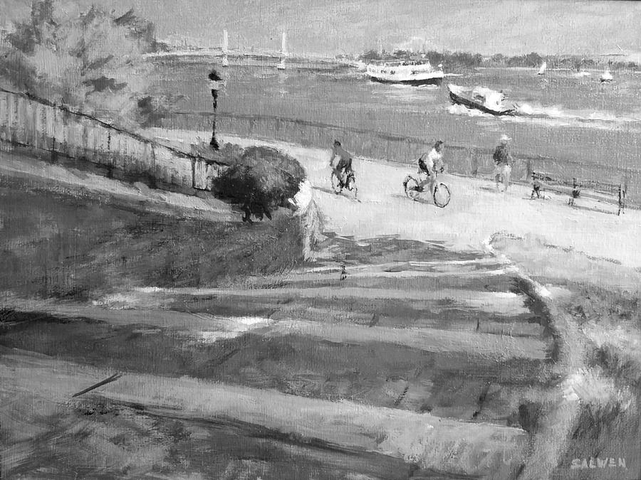 East River from Carl Schurz Park #2 Painting by Peter Salwen