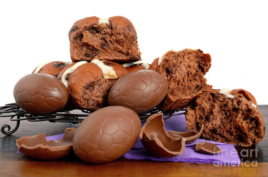 Easter chocolate hot cross buns #1 Photograph by Milleflore Images