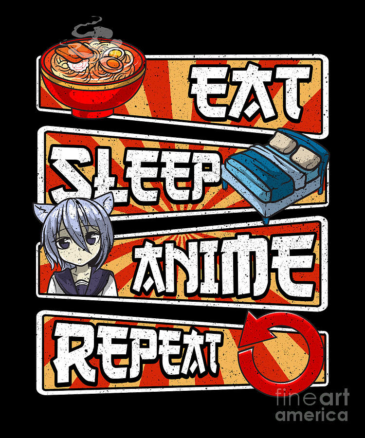 Adorable Anime Addict Puns & Gifts Funny Obsessed Girl Eat Sleep Anime Repeat Throw Pillow 16x16 Multicolor 