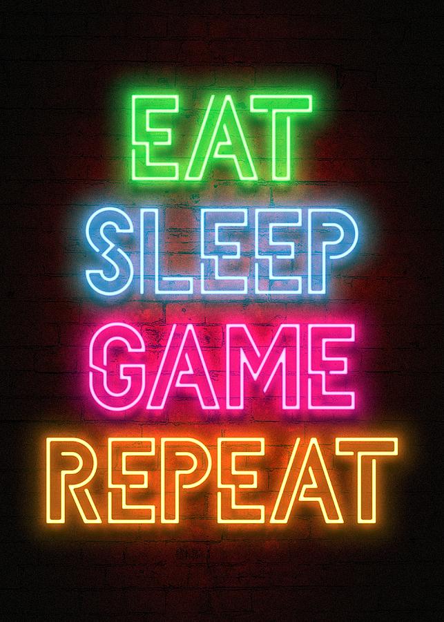 Eat Sleep Game Repeat Digital Art by Mahmood Maher | Pixels