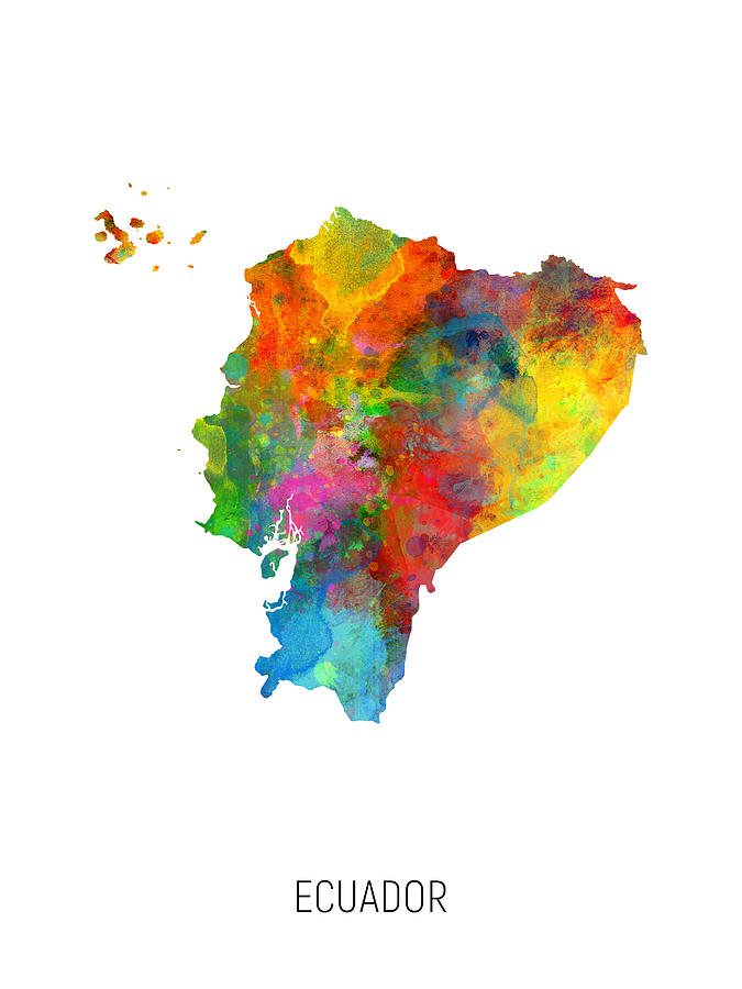 Country Map Digital Art - Ecuador Watercolor Map #1 by Michael Tompsett