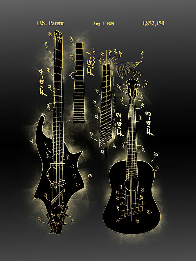 Electric Guitar Patent Black Gold 4 Digital Art