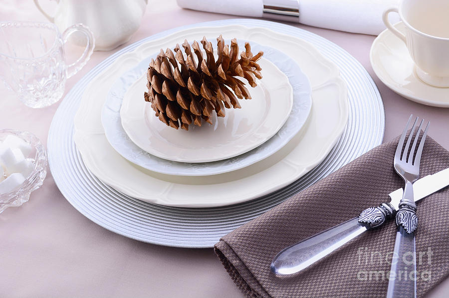 Elegant Formal Dining Thanksgiving or Christmas Table Setting. #1 Photograph by Milleflore Images
