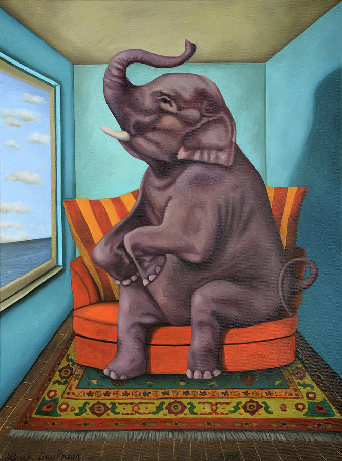 Surrealism Painting - Elephant In The Room 2 #1 by Leah Saulnier The Painting Maniac