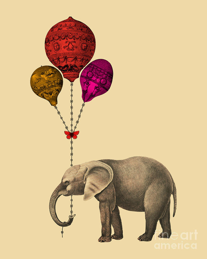Wildlife Digital Art - Elephant With Colorful Balloons #1 by Madame Memento