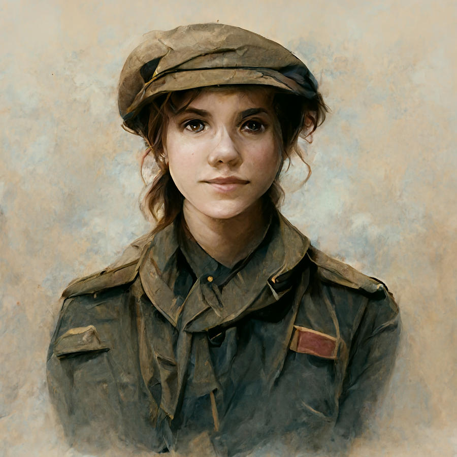 Vintage Painting - Emma  Watson  as  ww1  soldier  photo  portrait  detai  aeac460e  dec5  4ae3  8b29  b3040be2ae87 by  #1 by Celestial Images