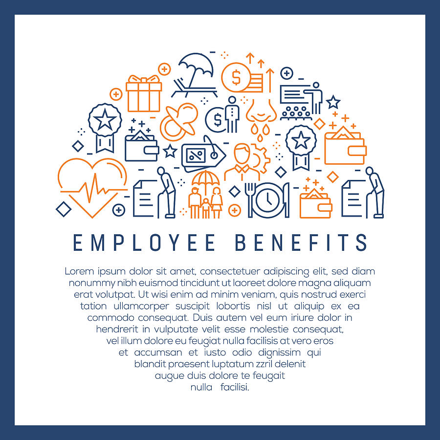Employee Benefits Concept - Colorful Line Icons, Arranged in Circle #1 Drawing by Cnythzl