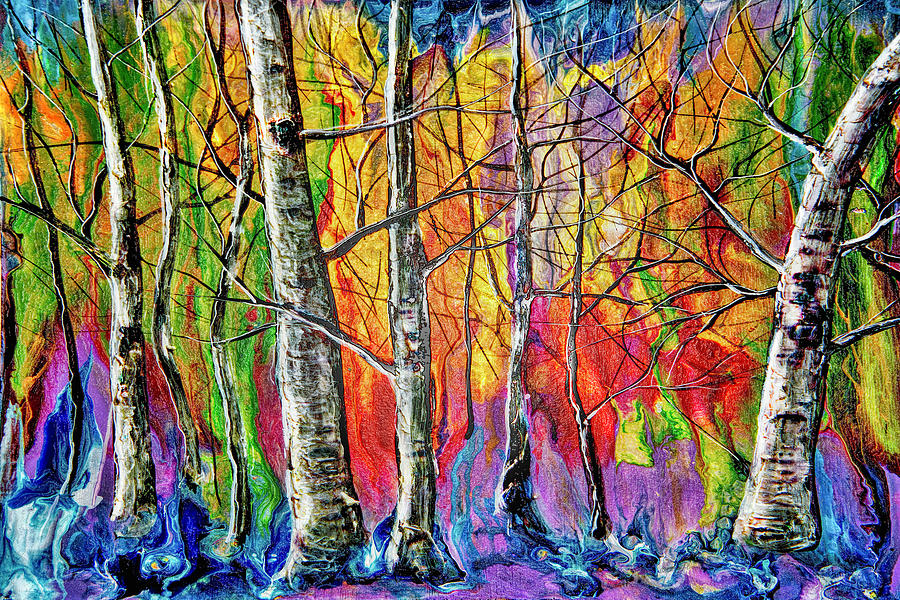 Enchanted Forest -A Magical Journey through the Trees Painting by Lena Owens - OLena Art Vibrant Palette Knife and Graphic Design