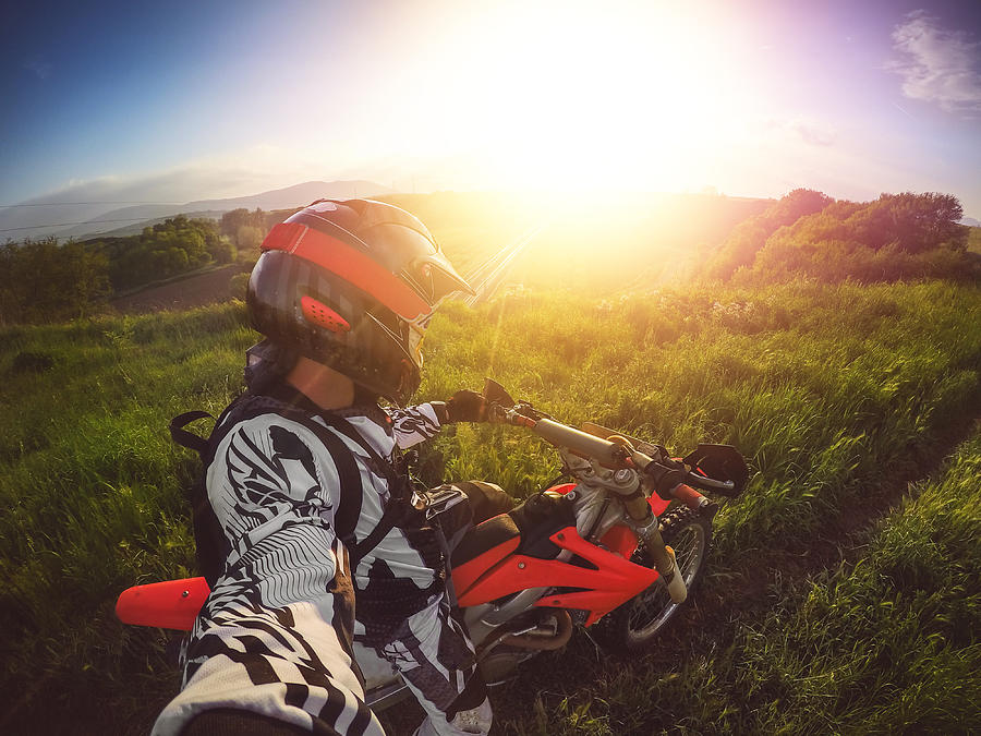 Enduro Motocross rider taking a selfie #1 Photograph by Piola666