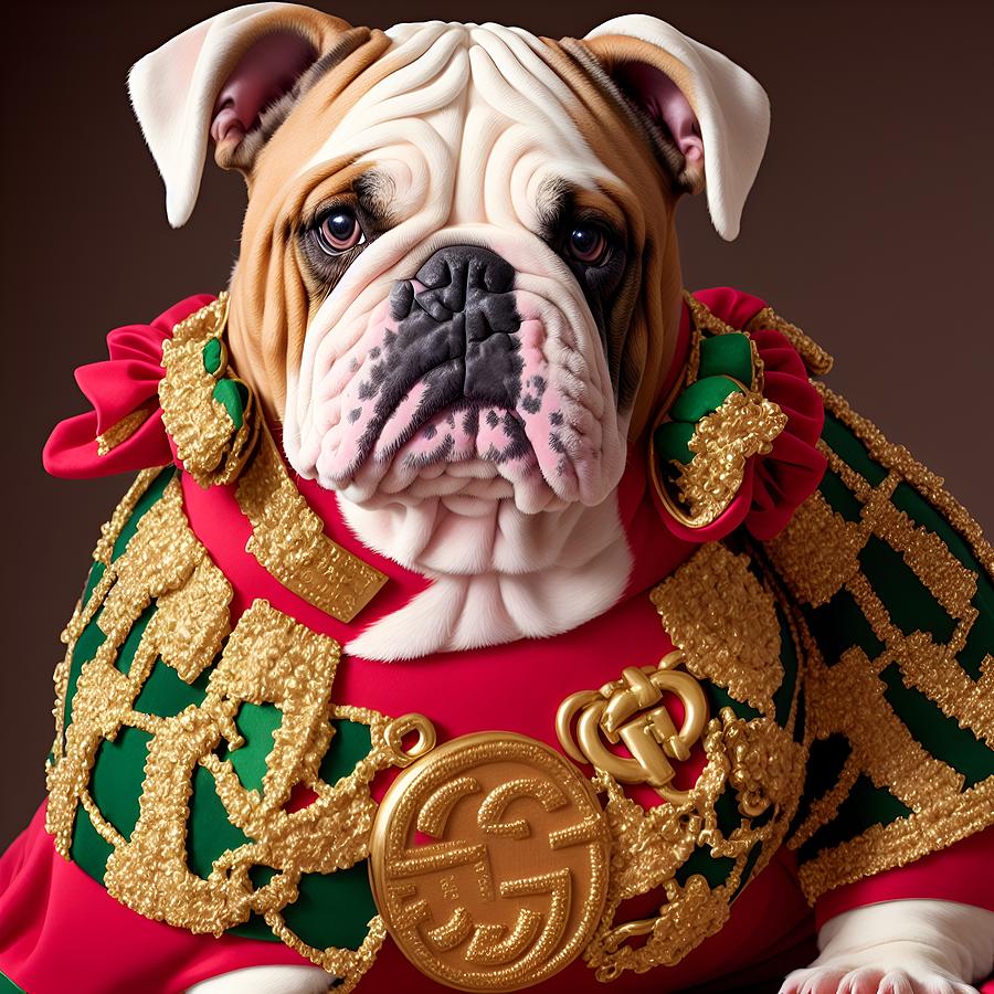 English Bulldog wearing luxury clothing #1 Painting by Vincent Monozlay