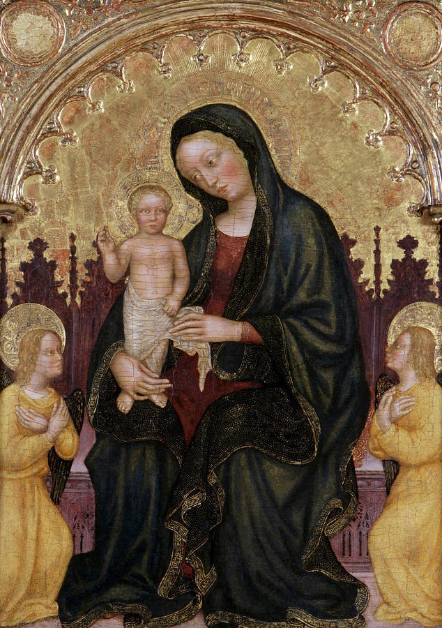 Enthroned Madonna And Child With Two Angels Painting By Gentile Da 