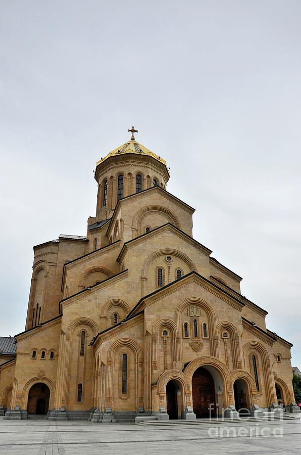 Byzantine Photograph - Entrance walkway to Georgian Orthodox Church Sameba Holy Trinity Cathedral Tbilisi Georgia #3 by Imran Ahmed